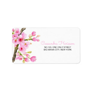 Chic Rosa Cherry Blommar Sakura Blommigt Adress Adressetikett