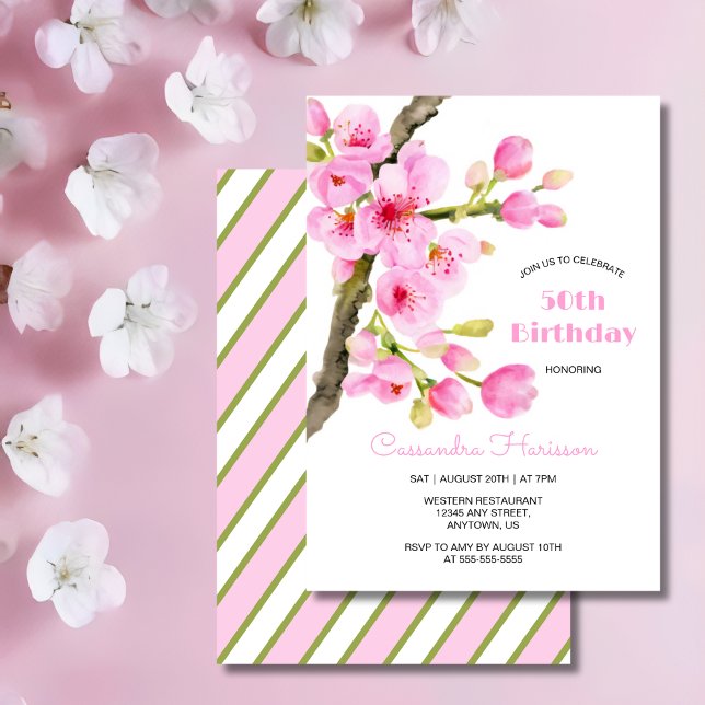 Chic Rosa Cherry Blommar Sakura Blommigt Birthday Inbjudningar (Skapare uppladdad)