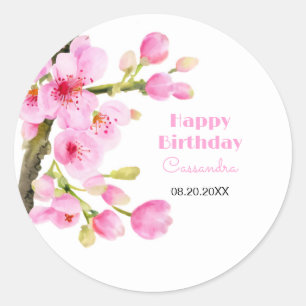 Chic Rosa Cherry Blommar Sakura Blommigt Birthday Runt Klistermärke