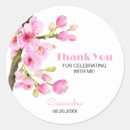 Chic Rosa Cherry Blommar Sakura Blommigt Tack Runt Klistermärke