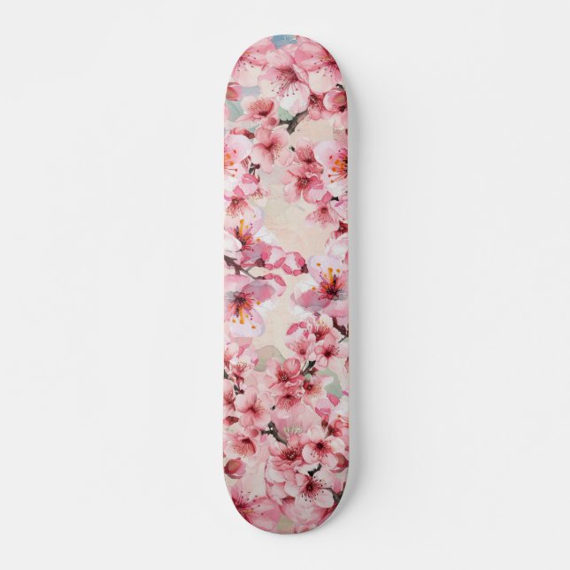 Chic Rosa Cherry Blommar Skateboard (Framsida)