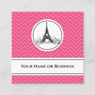 Chic Rosa Chevron Eiffel Torn Paris Frankrike Fyrkantigt Visitkort