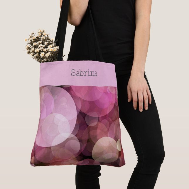 Chic Rosa Circles Monogrammed Tote Bag Tygkasse (Närbild)