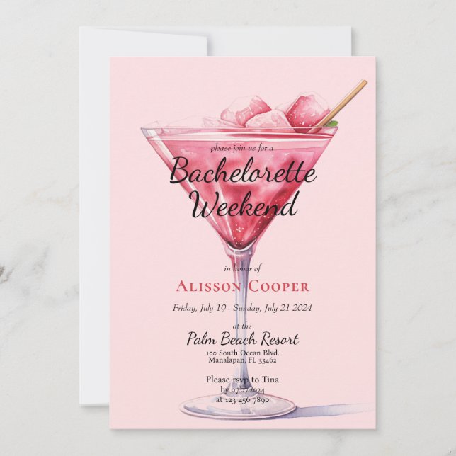 Chic Rosa Cocktails | Bachelorette Helg Inbjudningar (Framsida)