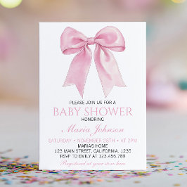 Chic Rosa Coquette Bow Baby Shower Inbjudningar