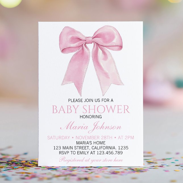 Chic Rosa Coquette Bow Baby Shower Inbjudningar (Skapare uppladdad)