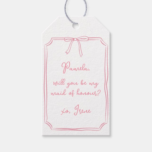 Chic Rosa Coquette Bow Maid of honor Frieri Presentetikett (Framsidan)