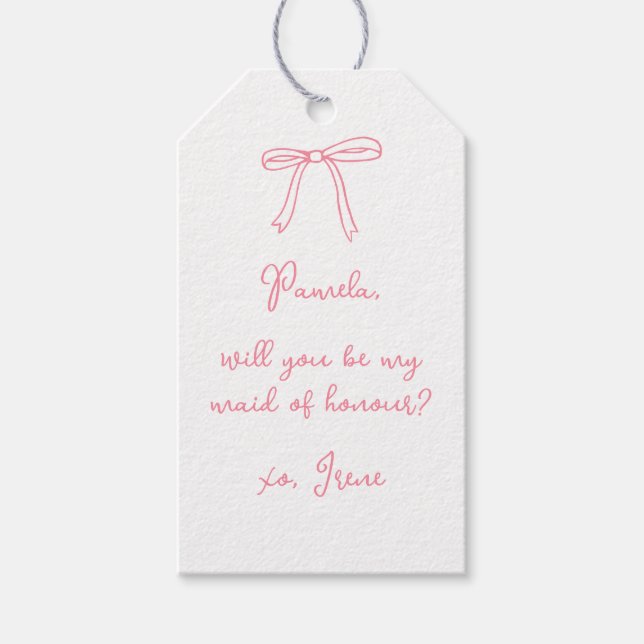 Chic Rosa Coquette Bow Maid of honor Frieri Presentetikett (Framsidan)