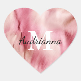 Chic Rosa Cowgirl Cowhide Monogram Hjärtformat Klistermärke