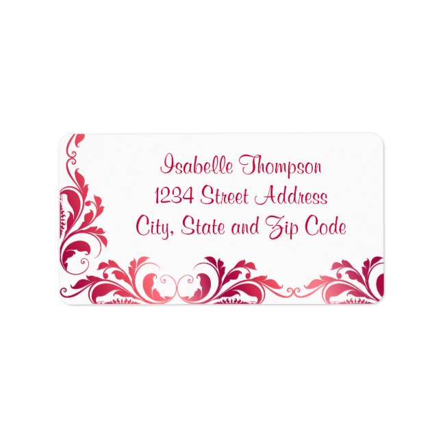 Chic Rosa Damask Flourish Gräns Adressetikett (Framsidan)