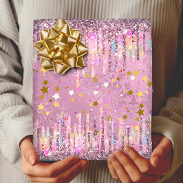 Chic rosa damm som droppar encorn glitter presentpapper