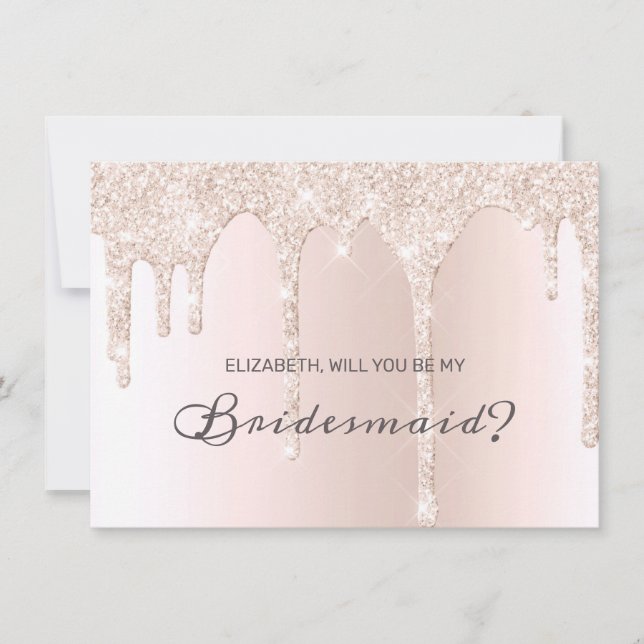 Chic  Rosa Dripping Glitter Bridesmaid Inbjudningar (Framsida)