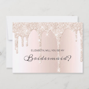 Chic Rosa Dripping Glitter Bridesmaid Inbjudningar