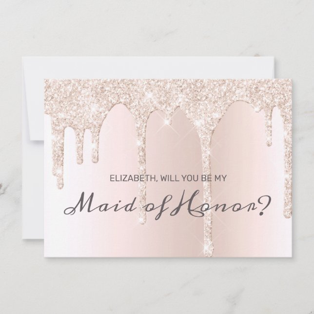 Chic  Rosa Dripping Glitter Maid of honor Inbjudningar (Framsida)