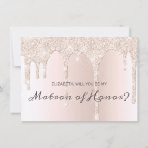 Chic Rosa Dripping Glitter Matron of Honor Inbjudningar