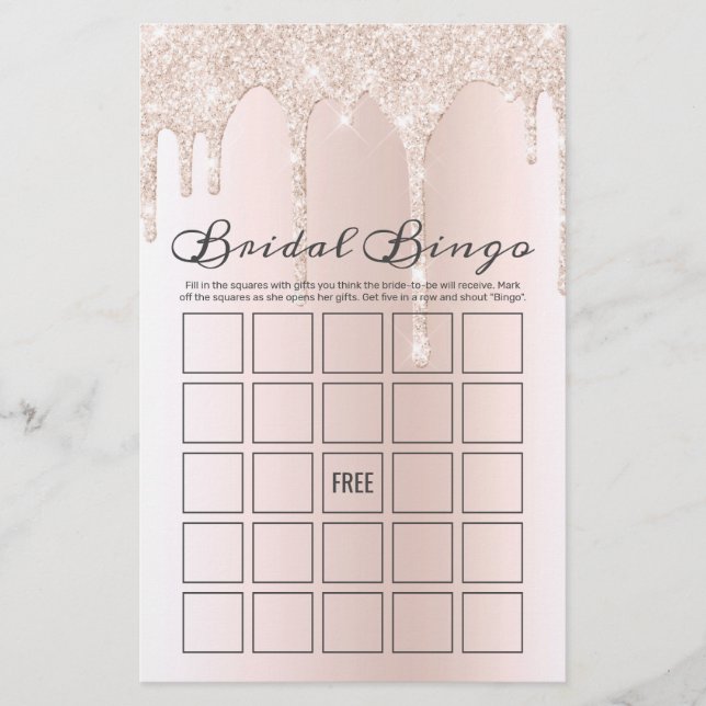 Chic  Rosa Dripping Glitter Möhippa Bingo Game (Framsida)