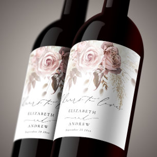 Chic  Rosa Dusty Ro Cheers till Kärlek Bröllop Vinflaska Etikett