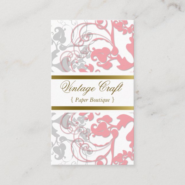 Chic rosa elegant för damastast krusidull för visitkort (Framsida)