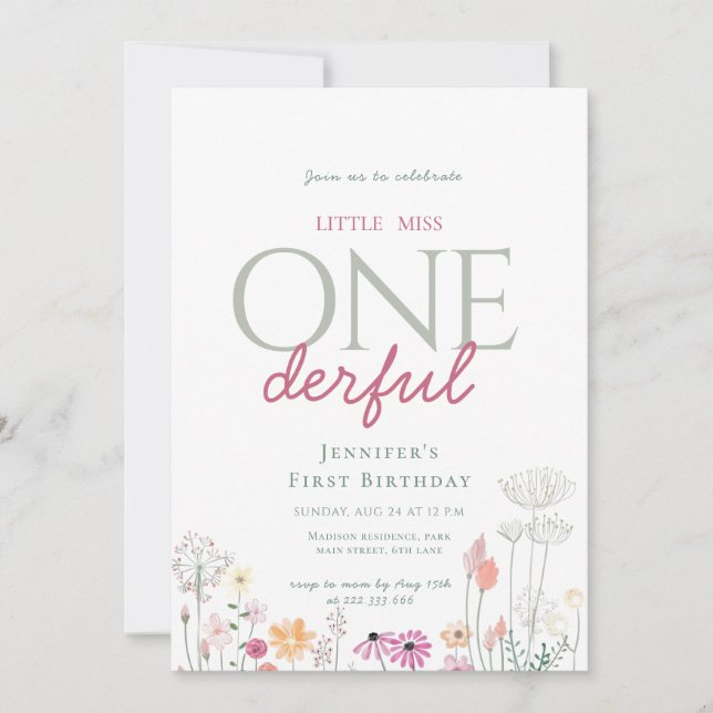 Chic Rosa Enchanted Little Oenderful Birthday Inbjudningar (Framsida)