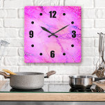 Chic rosa - enkla moderna marmorkonfektyrer fyrkantig klocka<br><div class="desc">Fetma, svarta, lättlästa siffror och färgstarka orange-, rosa- och lila-konfettskärmar täcker över en chic, ljusstark shock rosa i marmor, lila glitter-orienterad bakgrund. Upplev ditt favoritrum med den här snyggten, moderna, enkla och chic väggklocka. Ditt val av en rund eller fyrkantig ansikte. Gör en underbar påstående i ditt hem! Du kan...</div>