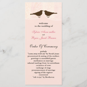 Chic rosa fågelburar, love birds bröllopsprogram program