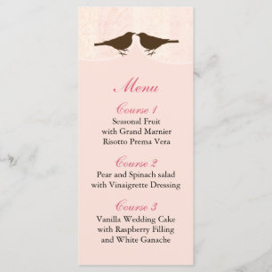 Chic rosa fågelburk, love birds Menu-kort Meny