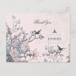 Chic rosa fågelburk, love birds Tack Vykort