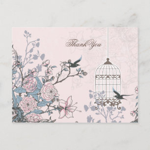 Chic rosa fågelburk, love birds Tack Vykort