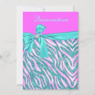 Chic Rosa Fake Glitter Zebra Quinceanera Party Inbjudningar