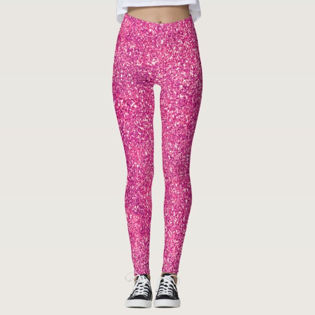 Chic Rosa Faux Glitter Sparkles Girly Glam Leggings (Framsida)
