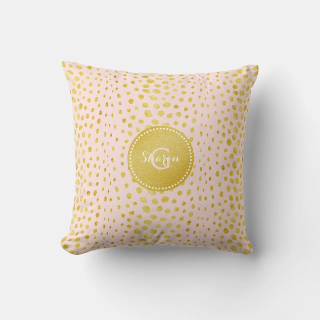 Chic rosa faux guld glitter cheetah print monogram kudde (Framsida)