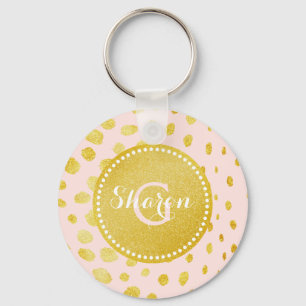 Chic rosa faux guld glitter cheetah print monogram nyckelring