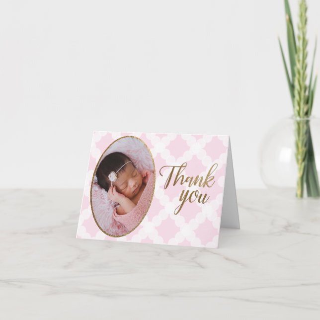 Chic Rosa Flickfoto Babyfoto Tack vare ditt kort (Framsida)