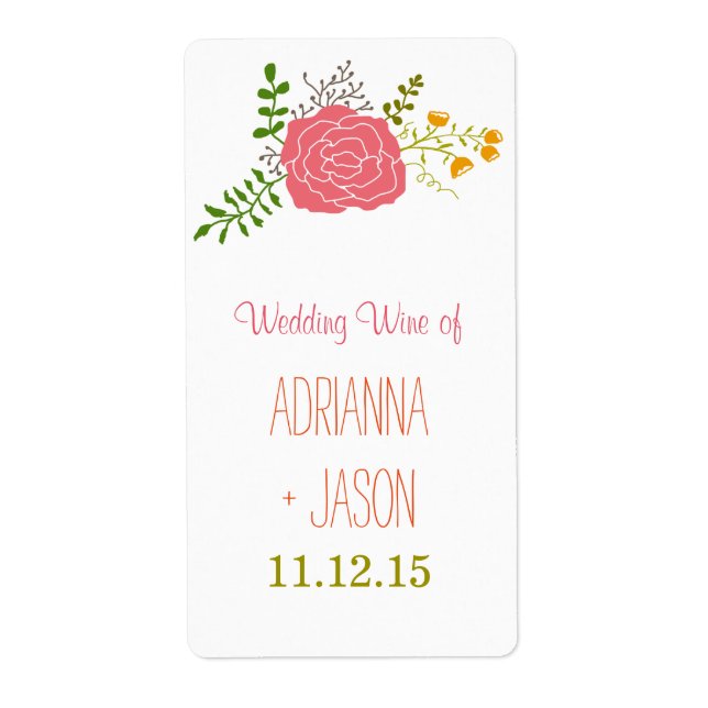 Chic Rosa Flower Grönt Löv Bröllop Vin Fraktsedel (Framsidan)