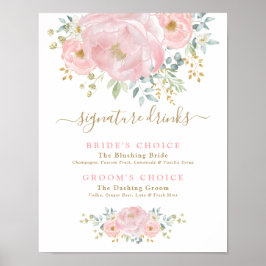 Chic  Rosa Flowers Bröllop Namnteckning drycker Poster