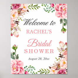 Chic Rosa Flowers Möhippa Välkomsttecken Poster