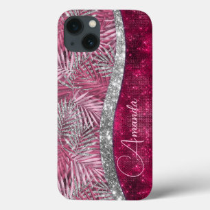 Chic  rosa fuchsia glitter löv monogram