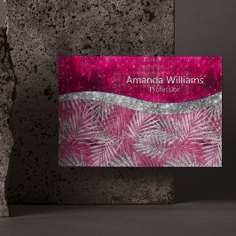 Chic  rosa fuchsia glitter löv monogram magnetiska visitkort