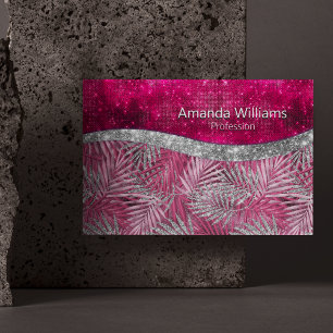 Chic rosa fuchsia glitter löv monogram magnetiska visitkort