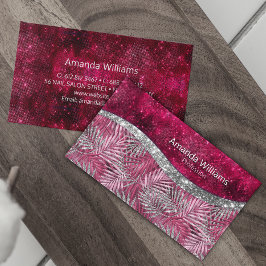 Chic  rosa fuchsia glitter löv monogram visitkort