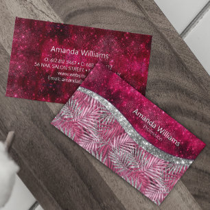 Chic rosa fuchsia glitter löv monogram visitkort