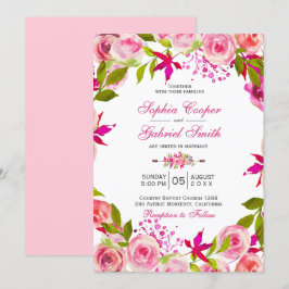 Chic Rosa Fuchsia Ro Botaniska Blommigten Bröllop Inbjudningar