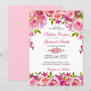 Chic Rosa Fuchsia Ro Botaniska Blommigten Bröllop Inbjudningar