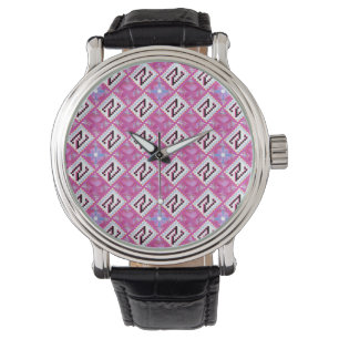 Chic Rosa Geometrisk Alfabet N Initial Armbandsur