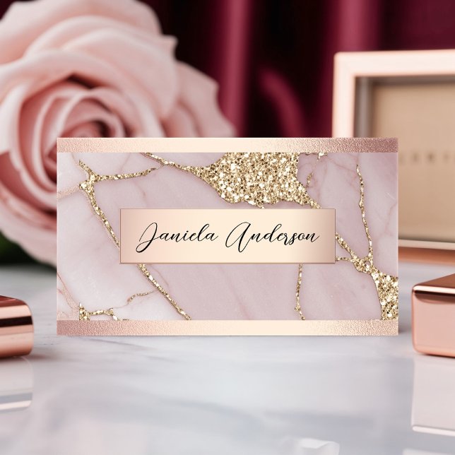 Chic rosa glans guld glitter marmor visitkort (Skapare uppladdad)