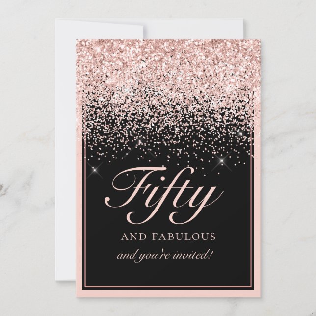 Chic  Rosa Glitter 50 och Fabulous Birthday Inbjudningar (Framsida)