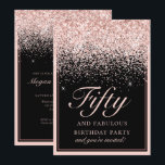 Chic Rosa Glitter 50 och Fabulous Birthday Inbjudningar<br><div class="desc">Gästerna vet att detta kommer att bli ett speciellt party genom att bara tittar på inbjudan! Den här designen har en enastående svart bakgrund och faux  rosa glitter med anpassningsbar typografi.</div>