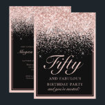 Chic Rosa Glitter 50 och Fabulous Birthday Inbjudningar<br><div class="desc">Gästerna vet att detta kommer att bli ett speciellt party genom att bara tittar på inbjudan! Den här designen har en enastående svart bakgrund och faux  rosa glitter med anpassningsbar typografi.</div>