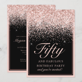 Chic Rosa Glitter 50 och Fabulous Birthday Inbjudningar
