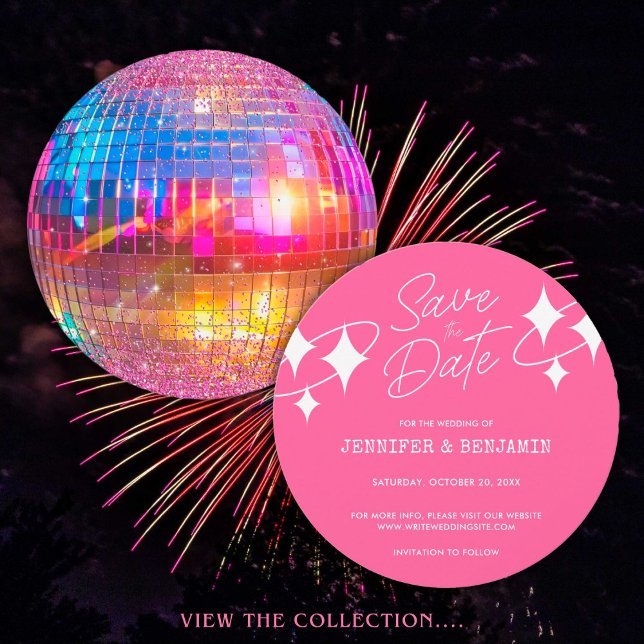 Chic rosa glitter diskokula Bröllop Spara datumet Inbjudningar (Skapare uppladdad)